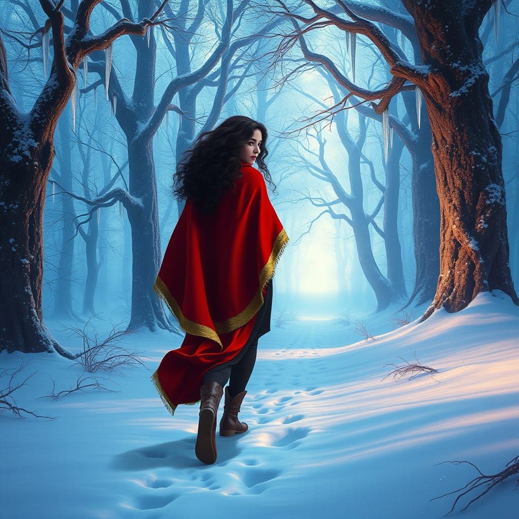 Ethereal Forest Goddess in Vibrant Red Cape
