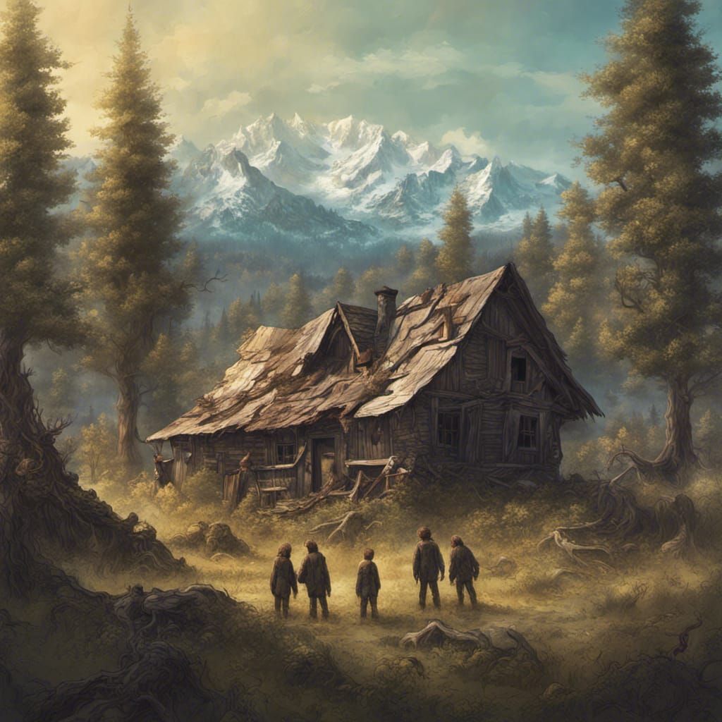 Sasquatch Family Scavenging Apples: Detailed Matte Painting