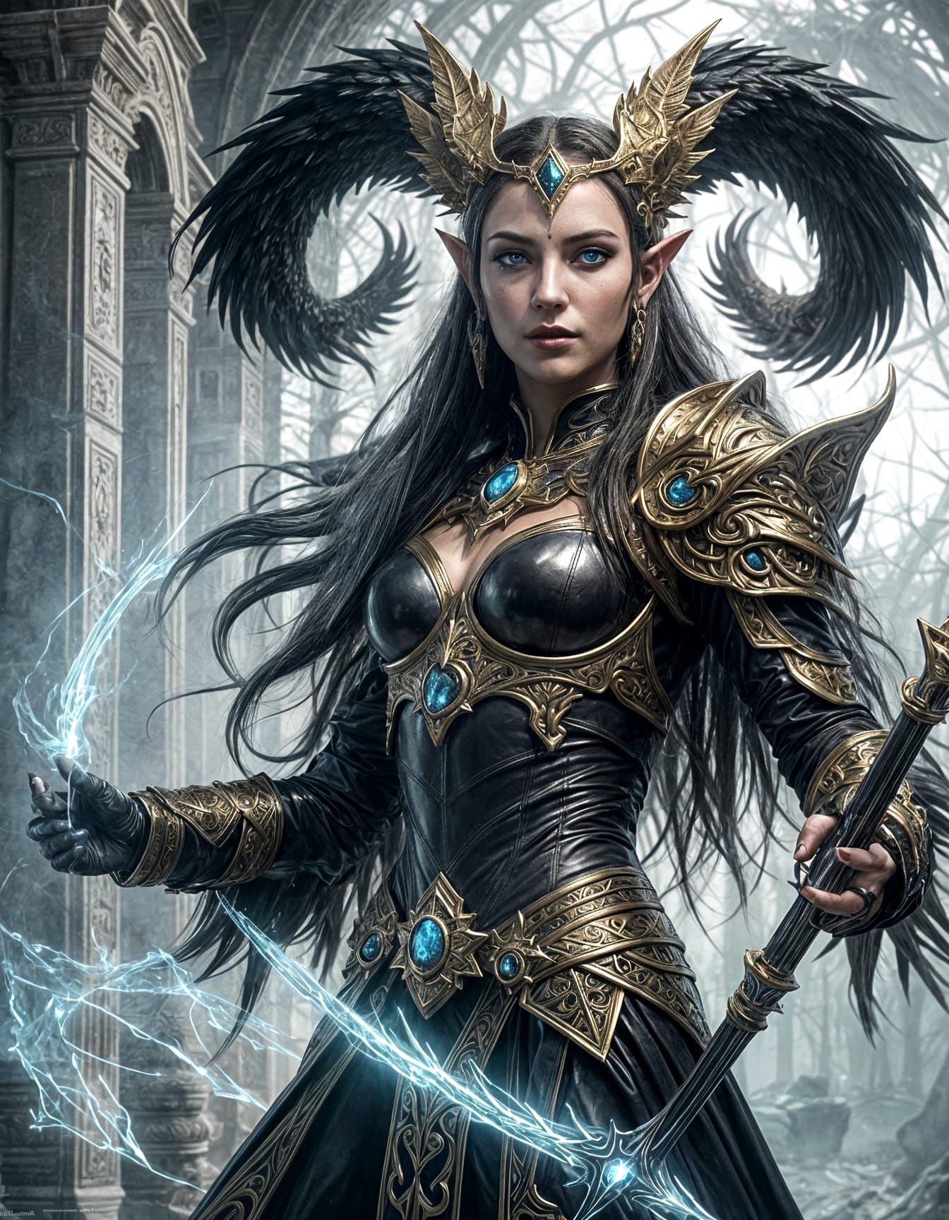 Armored Elf Queen in Dark Fantasy Style