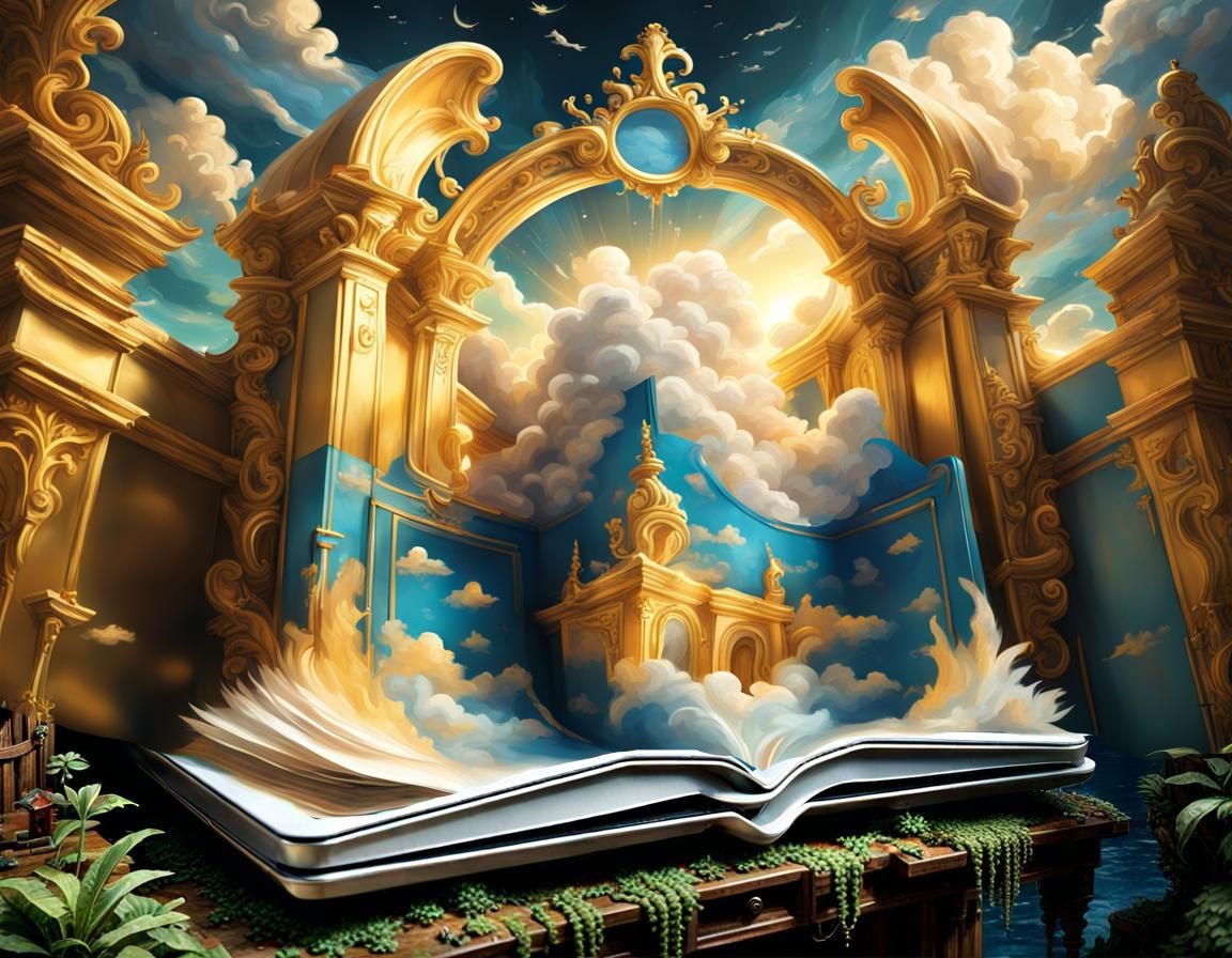 Baroque Heaven Emerges from Book: Digital Illustration