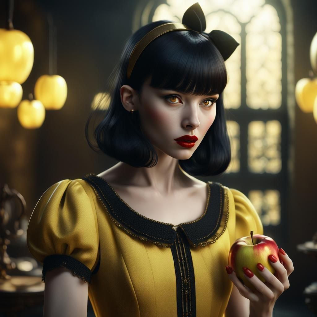 Mysterious Woman with Apple: Detailed Matte Painting