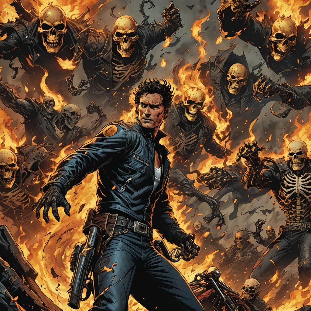 Ash Williams as Ghost Rider Dancing with Deadites