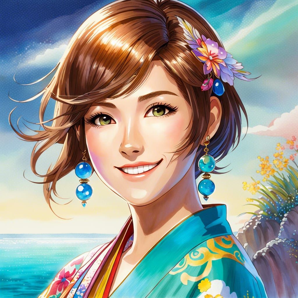 Yuna from Final Fantasy 10 in Watercolor