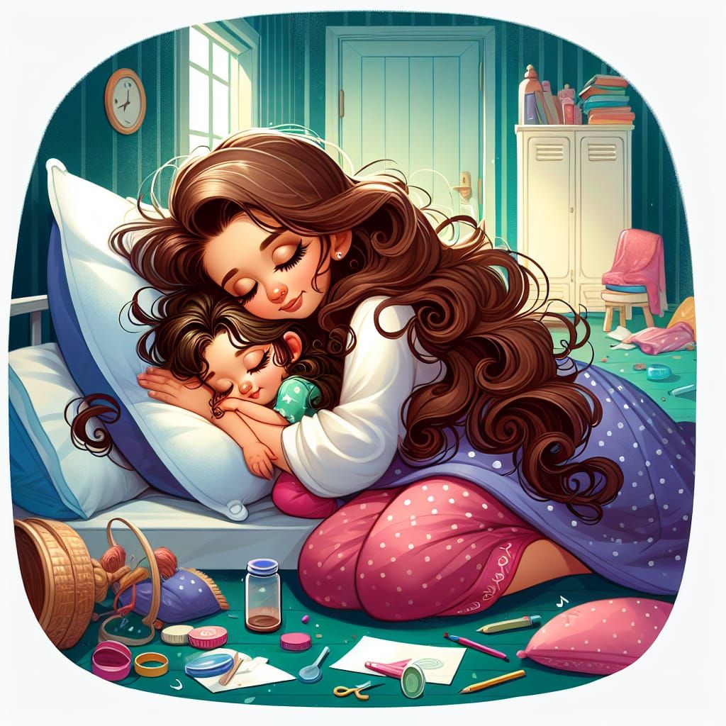 Mother and Daughter Napping in Child's Bedroom