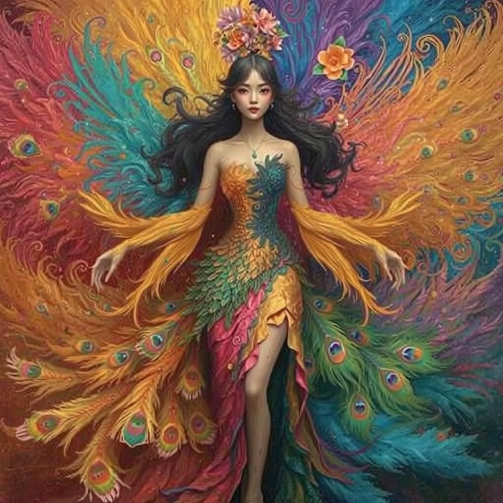 Dragon Peacock Woman in Abstract Expressionism Style