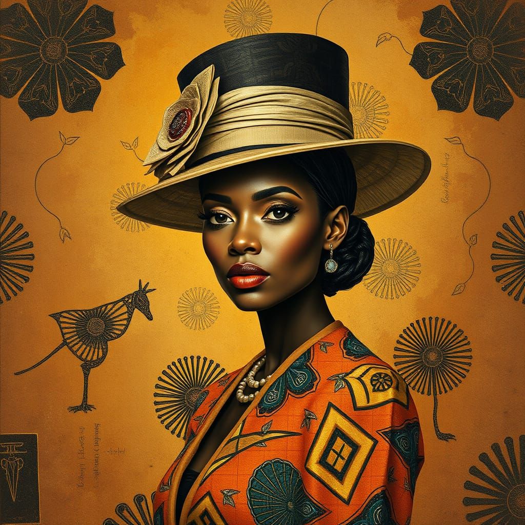 Elegant Woman in a Vibrant, Mixed-Media Masterpiece