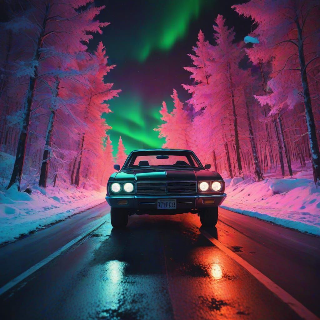 Cyberpunk Car Unleashes Chaos Under the Northern Lights