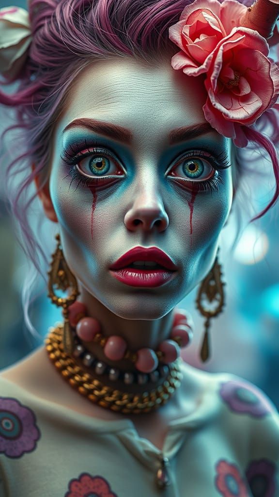 Surreal Cyberpunk Goddess with Bizarre, Dreamlike Beauty
