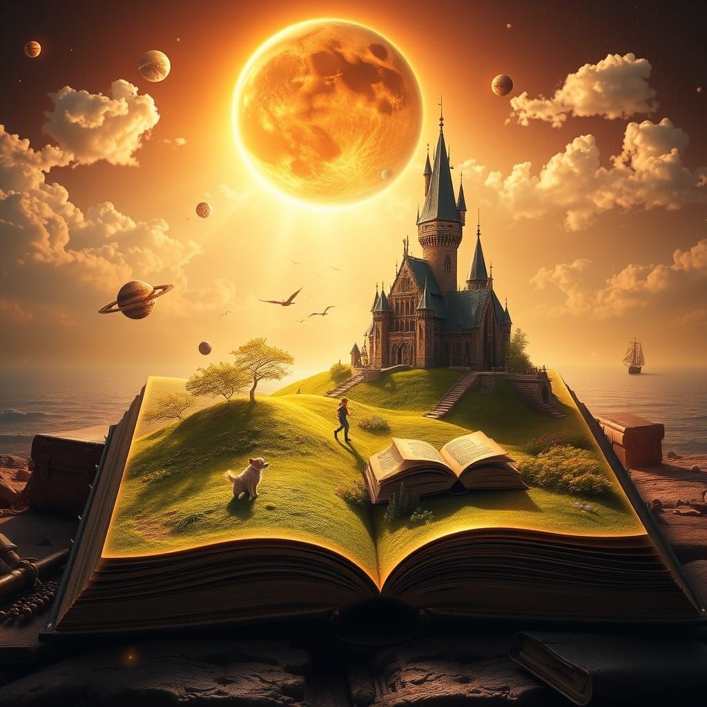 Surreal Open Book Scene in Hyperrealistic Cinematic Style