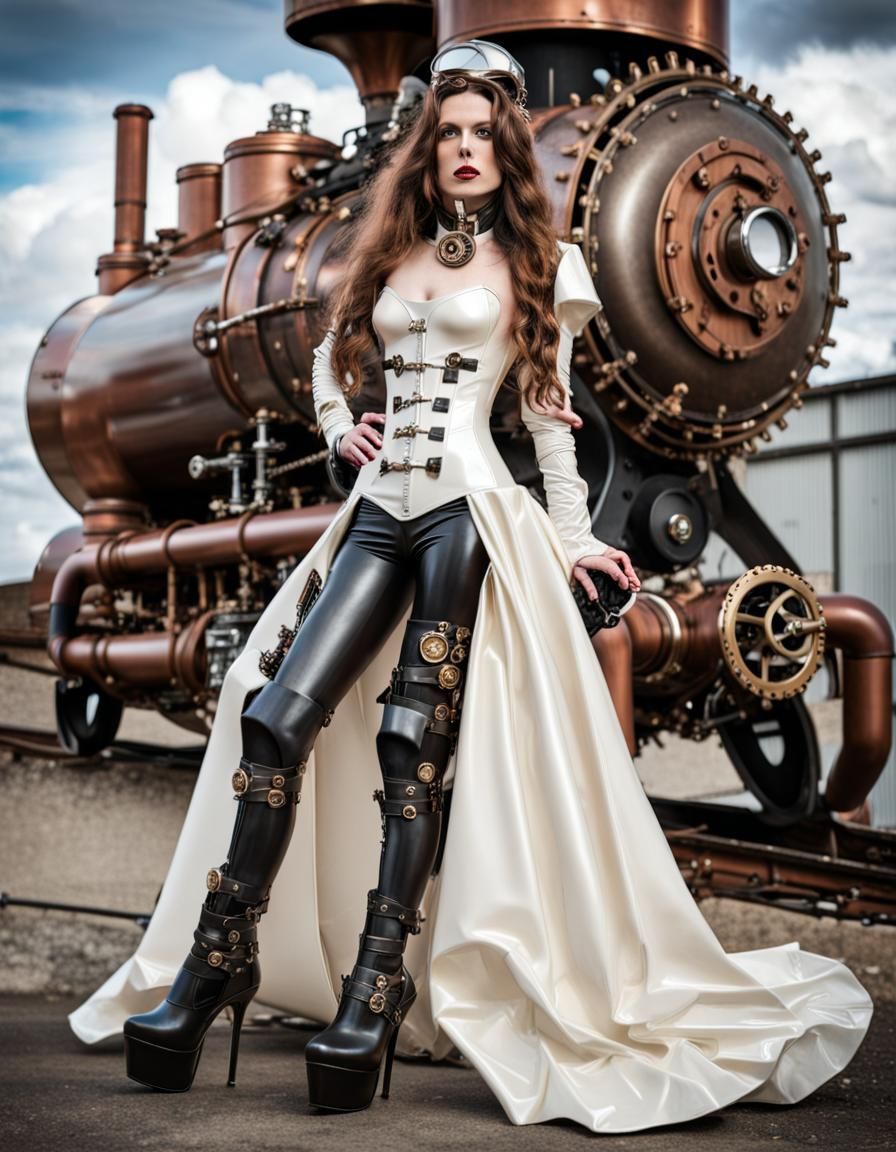 Steampunk Woman in Latex Wedding Dress