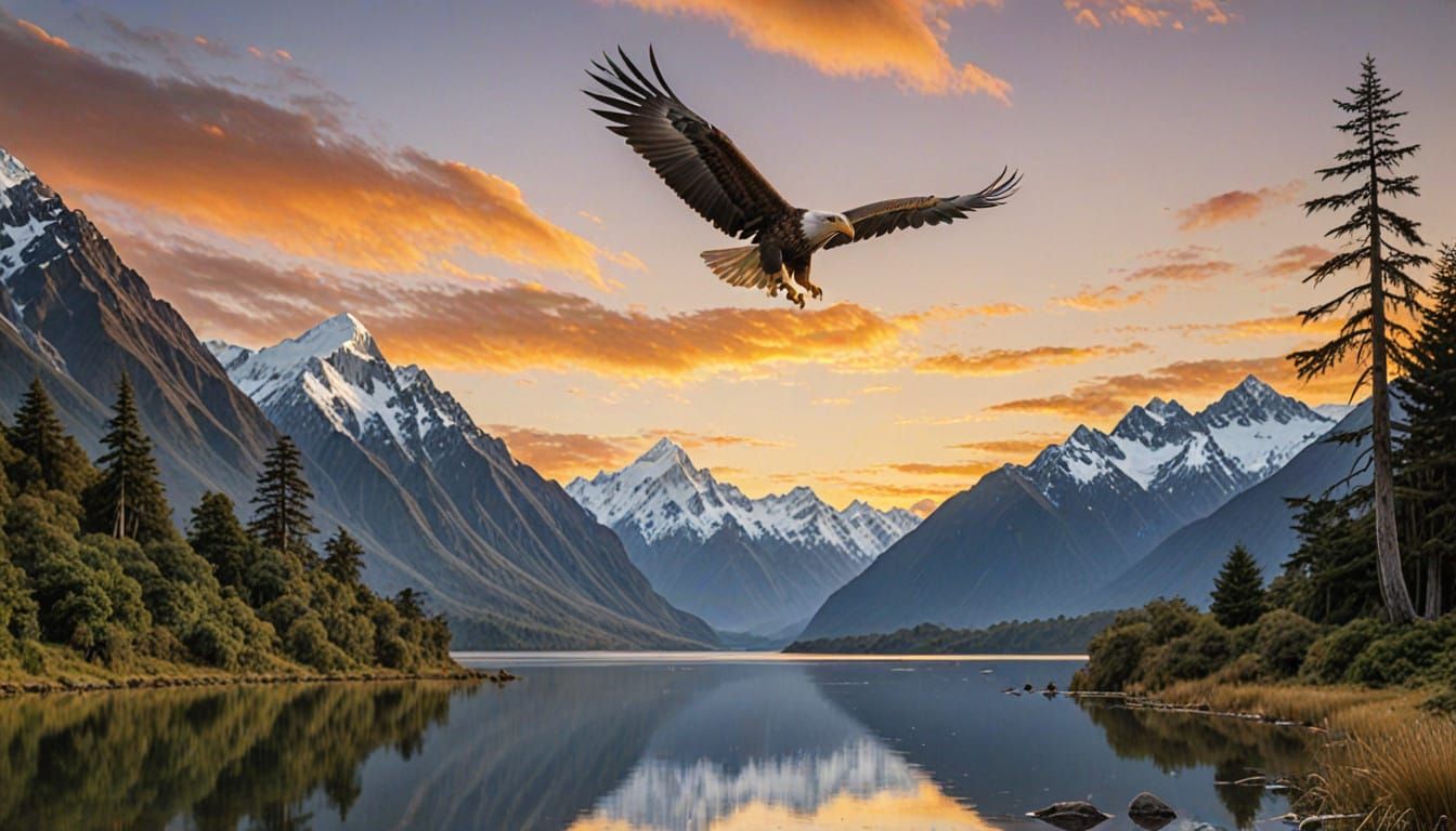A majestic Haast’s Eagle, its massive wings outstretched, so...