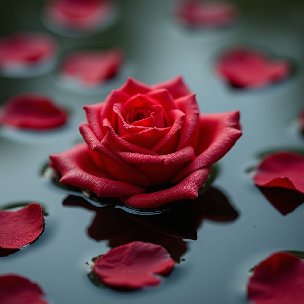 Crystal Red Rose Floating on Water