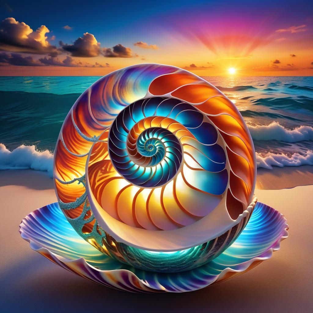 Nautilus Shell Sunset in 4D Fantasy Art