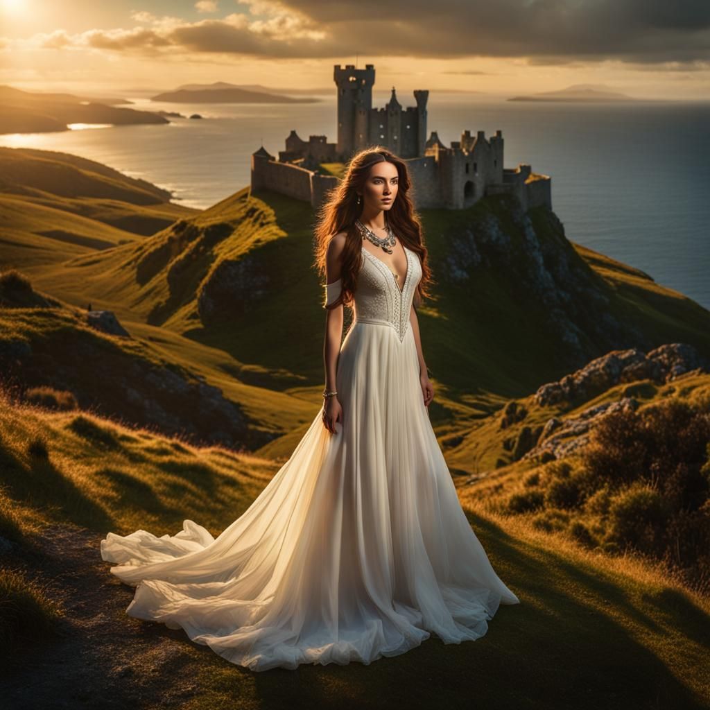 Scottish Pagan Bride at Sunset in Fairycore Style