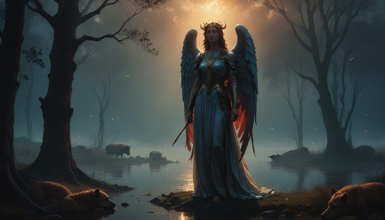 Angel in a Haunting Lake Scene