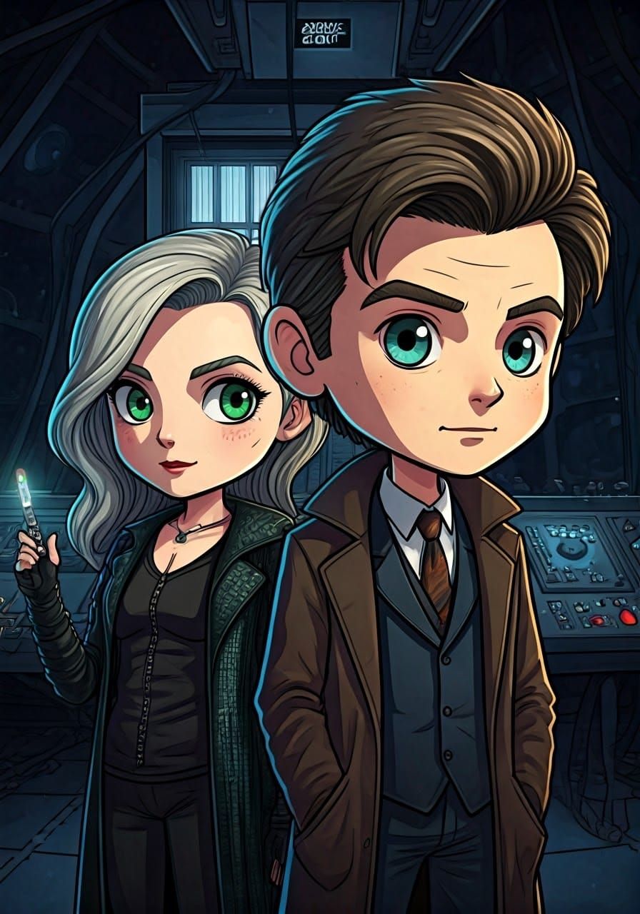 Chibi Doctor and Missy in the TARDIS