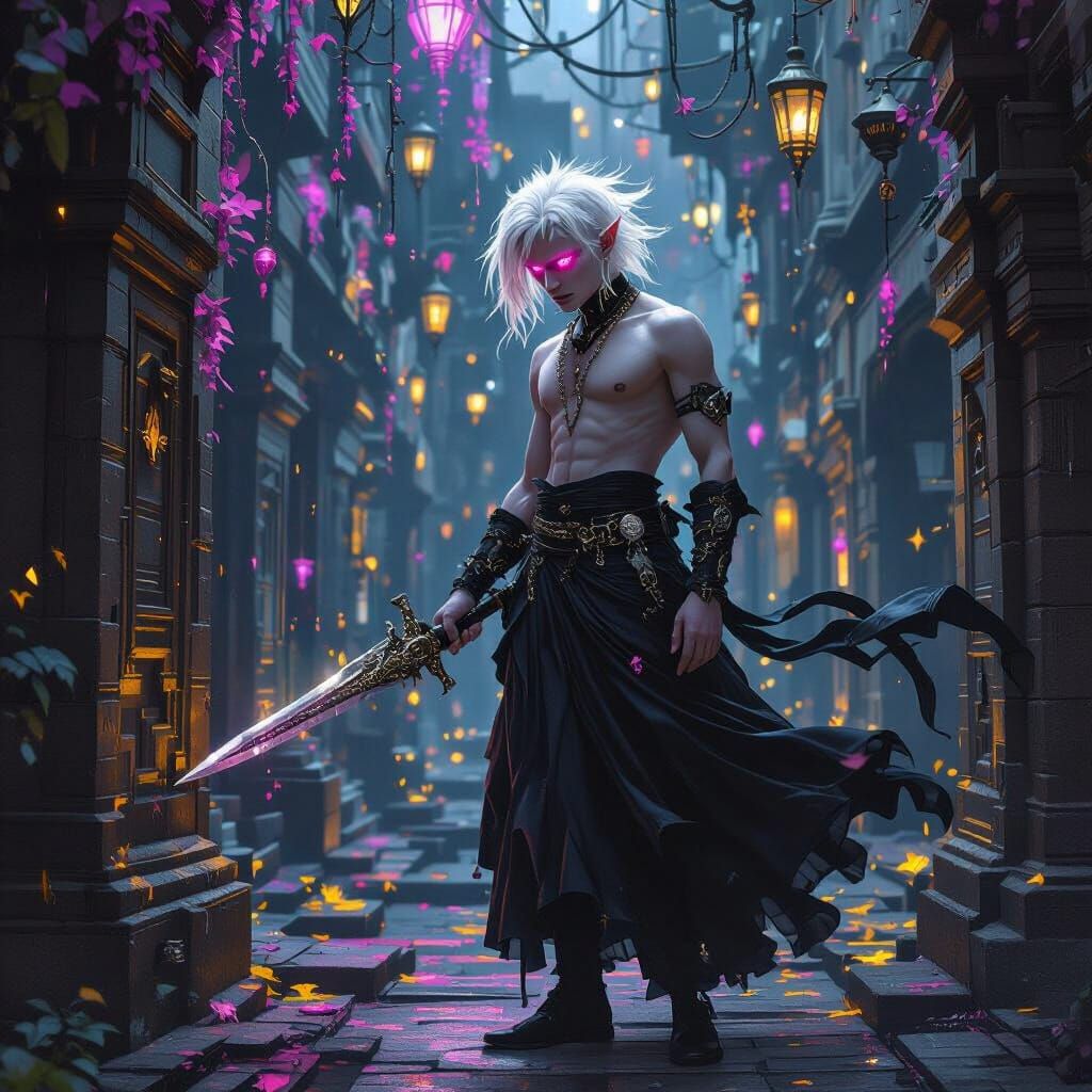 Albino in Dark City Maze with Dagger