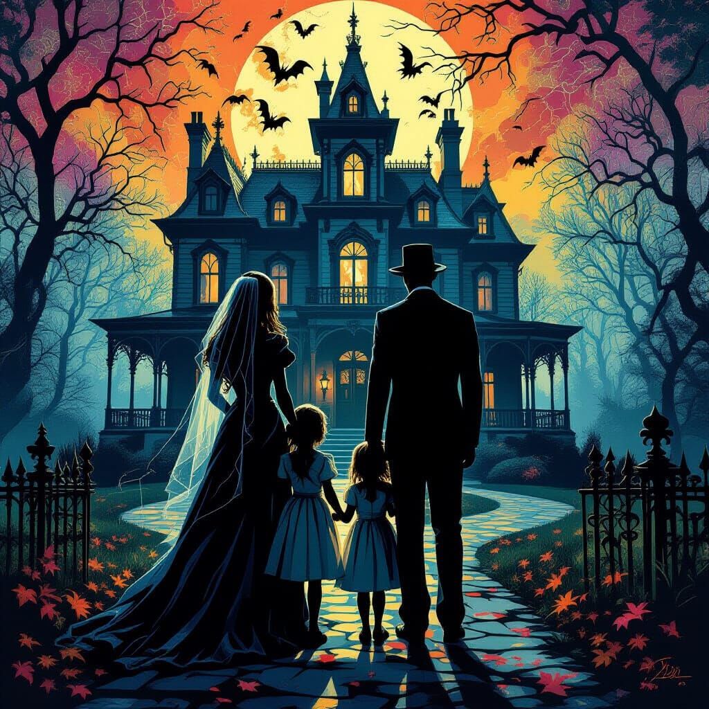 Haunted Mansion Family Portrait in Gothic Horror Style