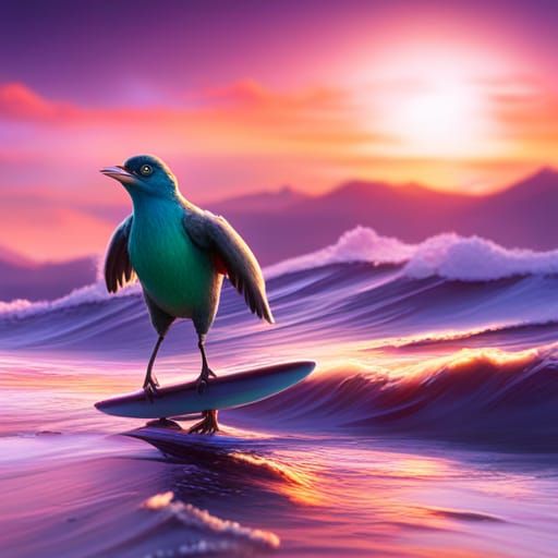 Surfing Bird in Pixar Style 3D Render