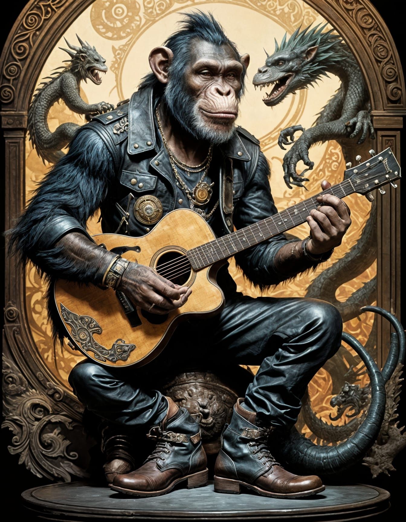 Punk Rock Chimp Plays Guitar in Cyberpunk City