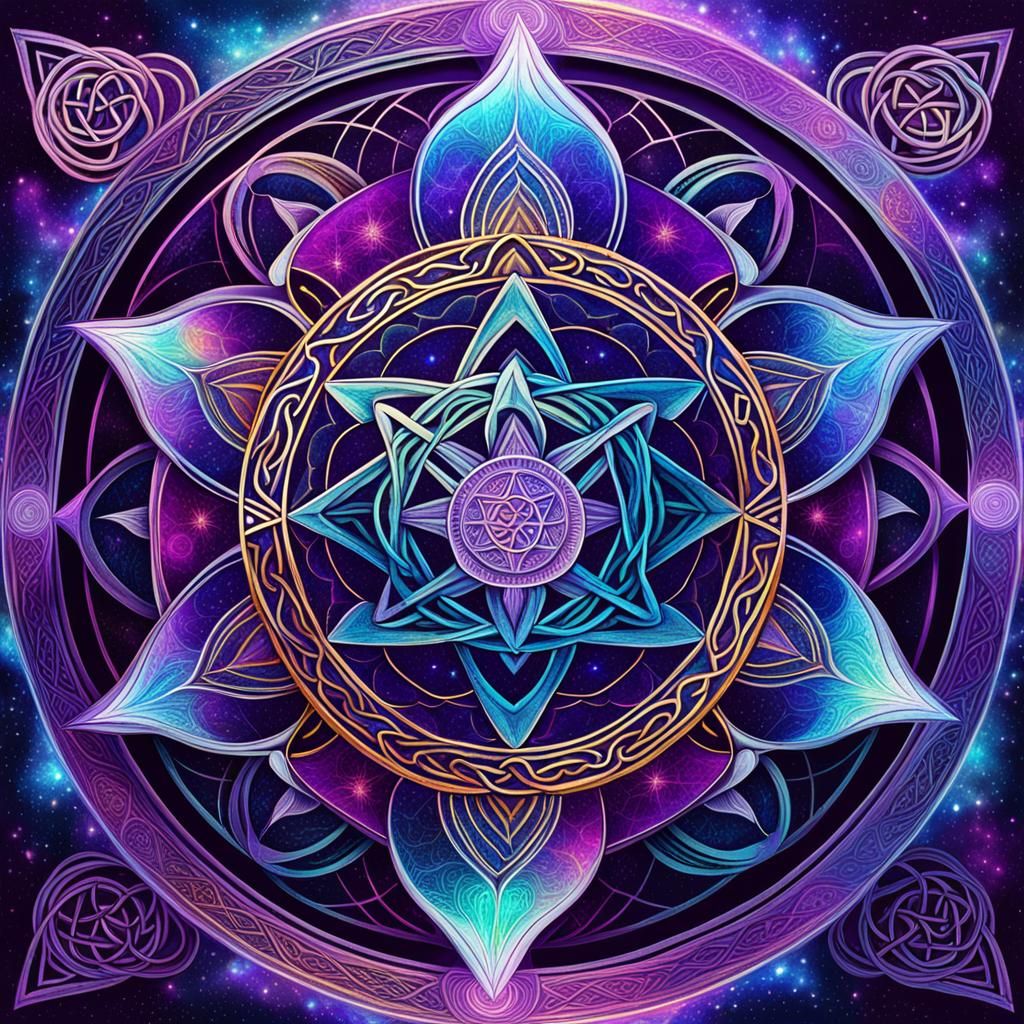 Sacred Geometry with Celtic Elements in Astral Illustration