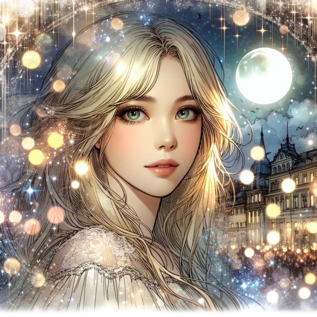 Celestial Fairy in City Starlight: Ink Painting