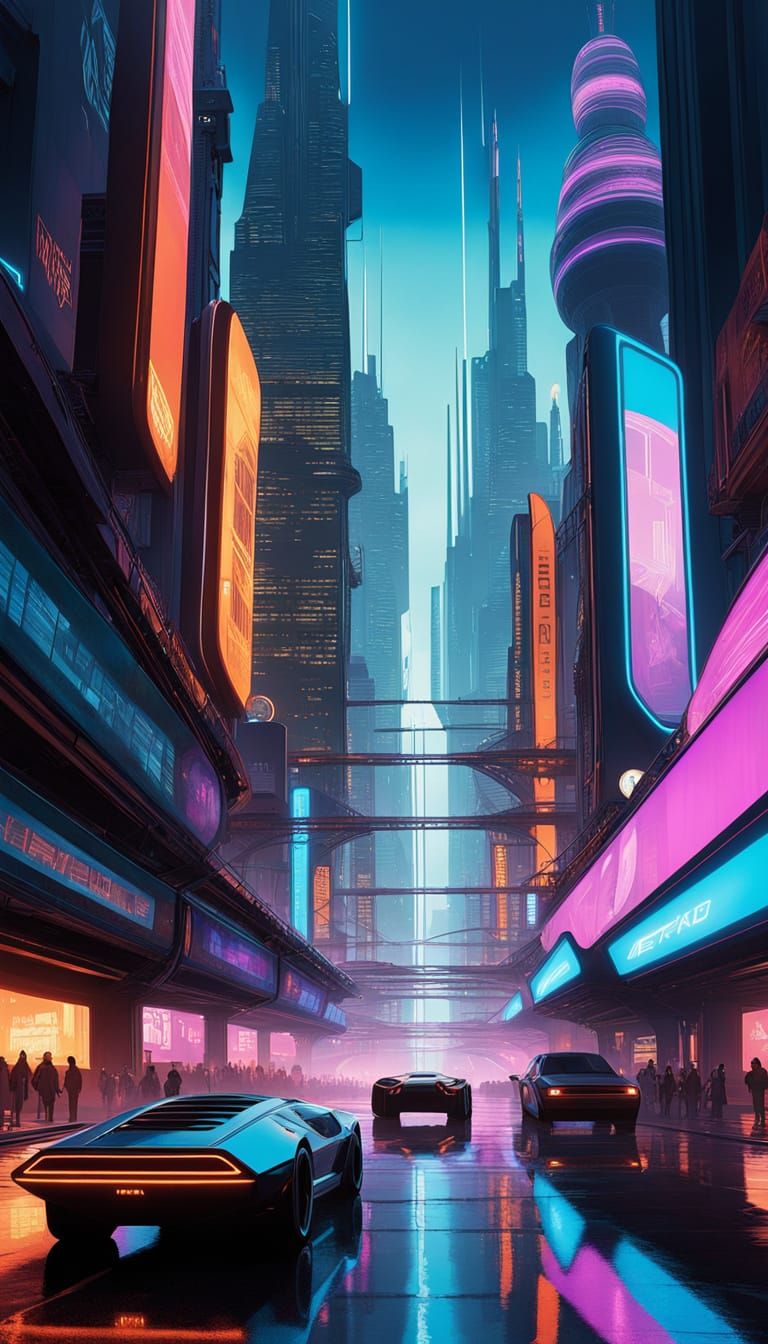 Cyberpunk Metropolis at Night: Futuristic Urban Dystopia