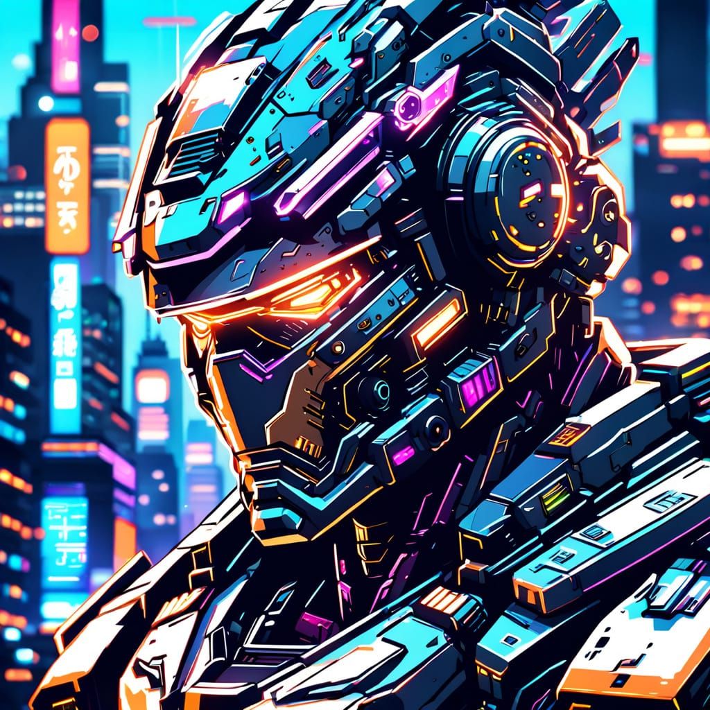 Anime Mecha Pilot Close-up with Bokeh Lights