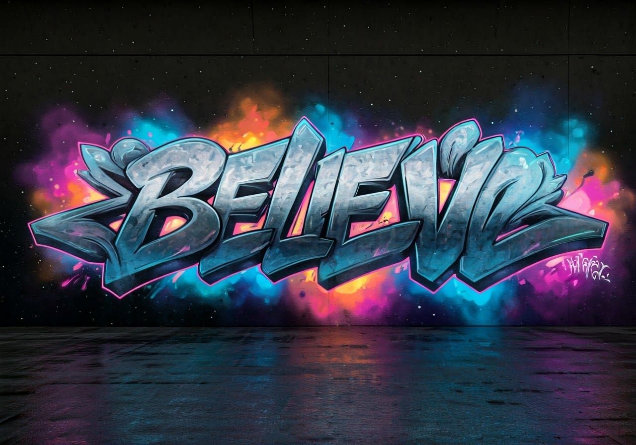 Cosmic Graffiti Mural with Galaxy Lights