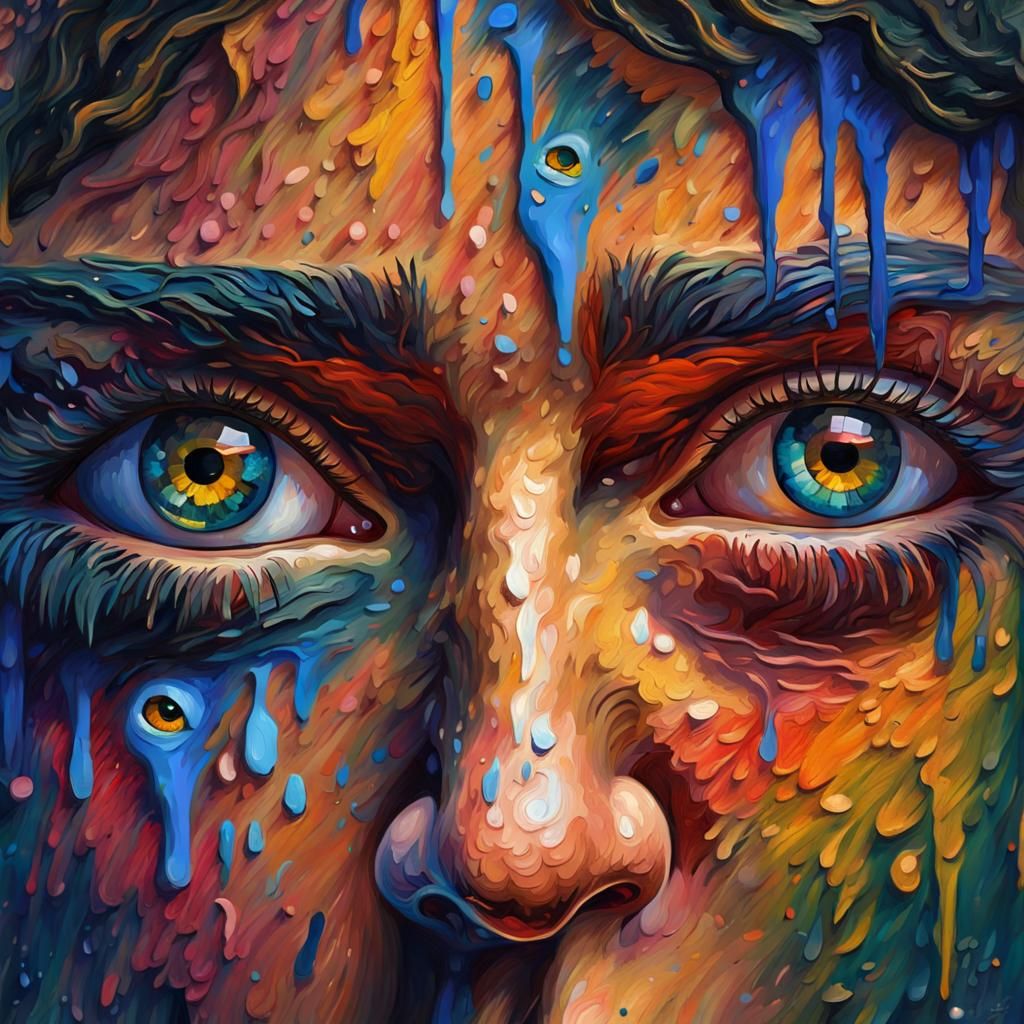 Crying Eyes Oil Painting in Neo-Impressionist Style