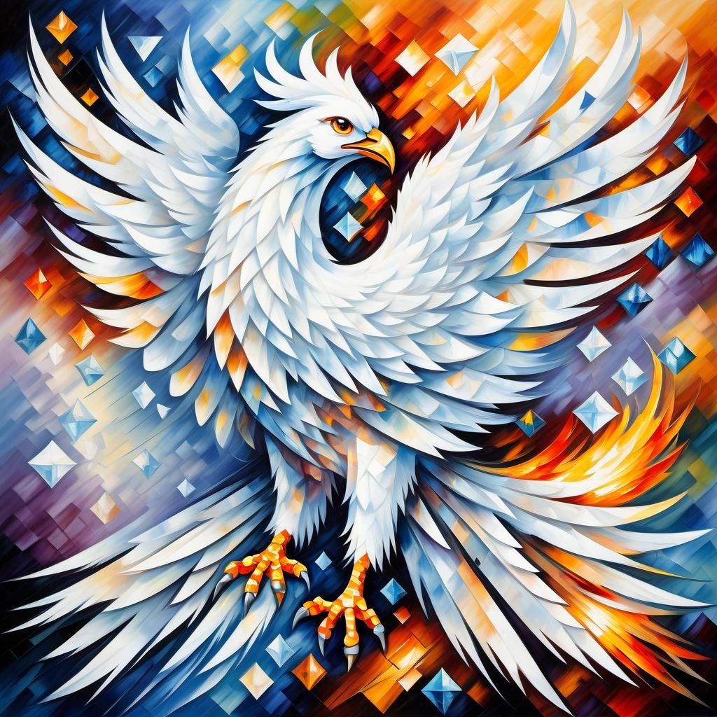 White Phoenix in Cubist Geometric Style