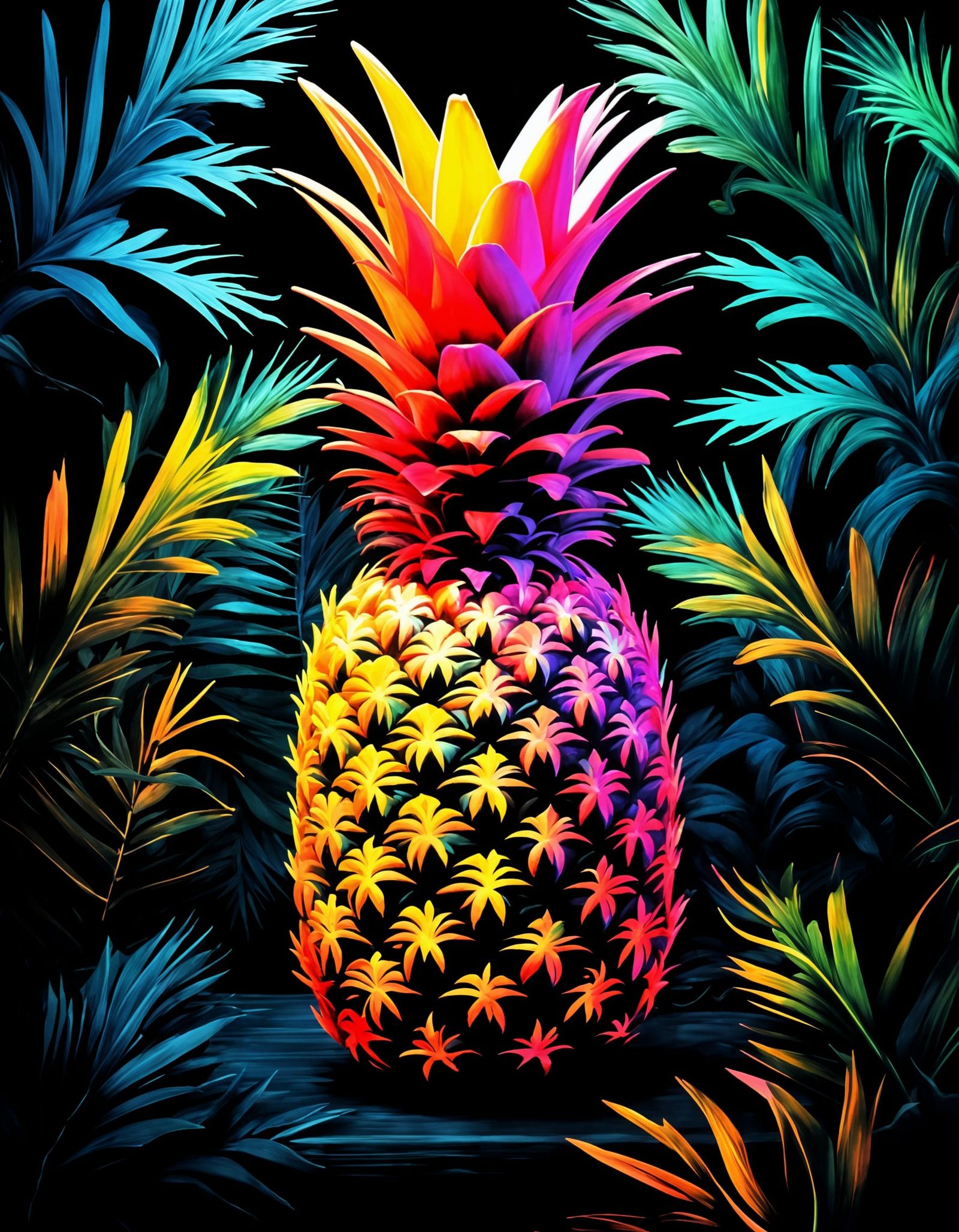 Fluorescent Neon Pineapple Chalk Art