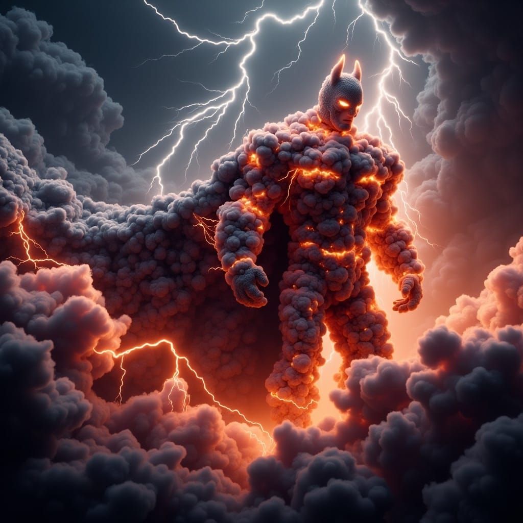 Batman as Fire Element in Cosmic Lightning Storm