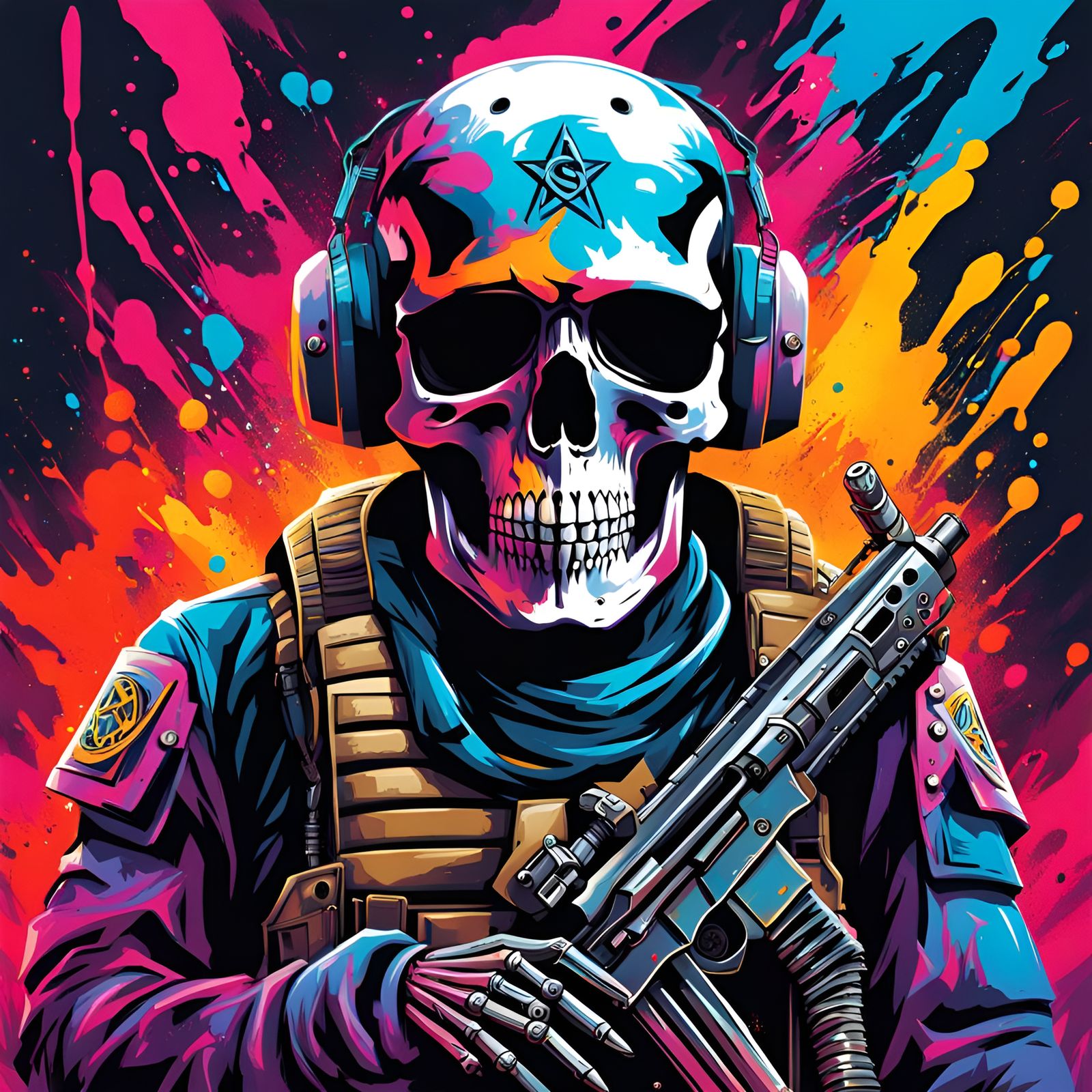 Graffiti Art Skeleton of Modern War Fighter