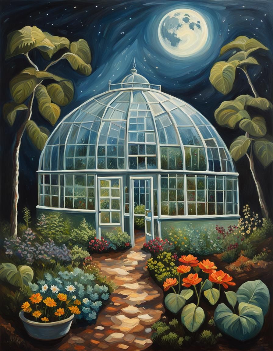 Lunar Botanical Garden: Oil Painting on the Moon