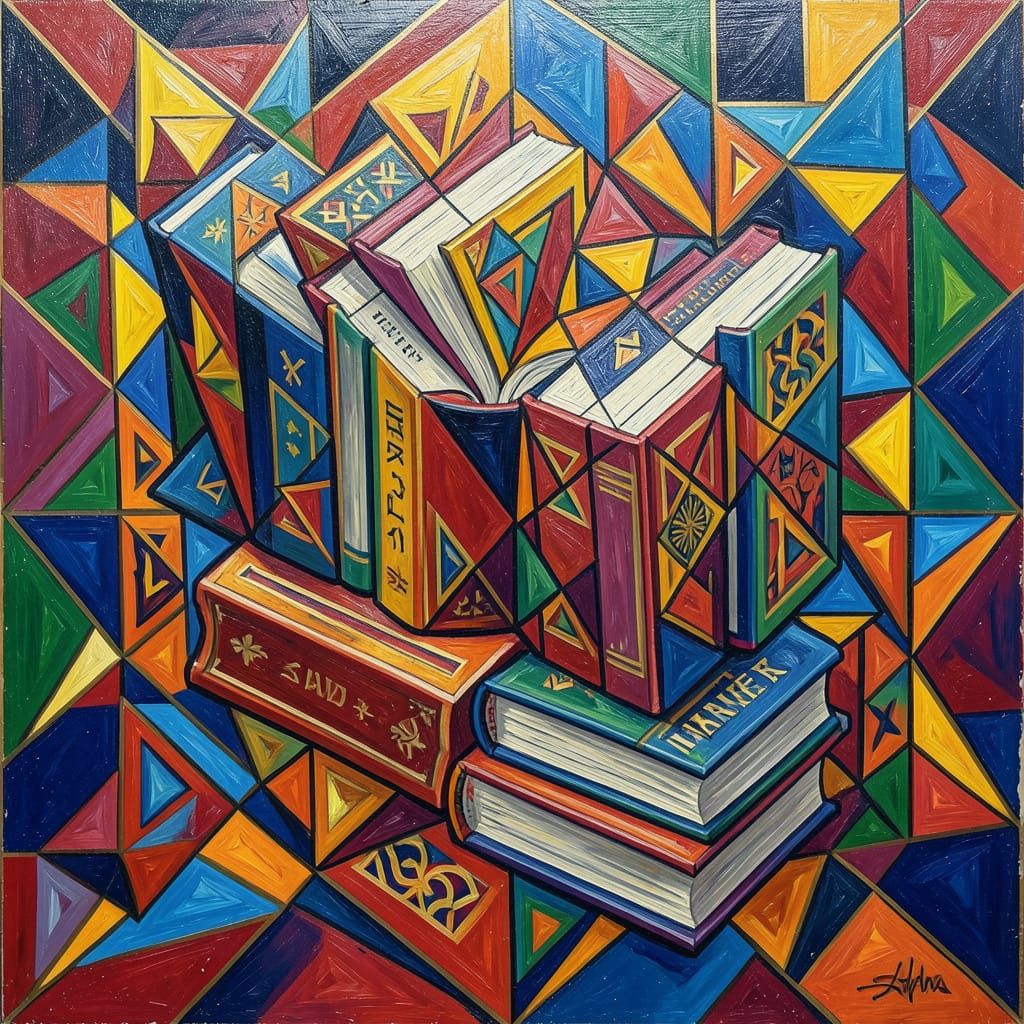 Cubist Books Teaching Inter-Being in Neo-Cubist Style
