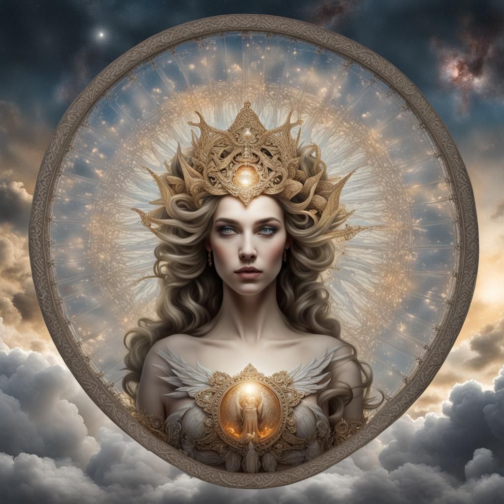 Goddess Sirona, Silver Diadem, Oil Painting Style