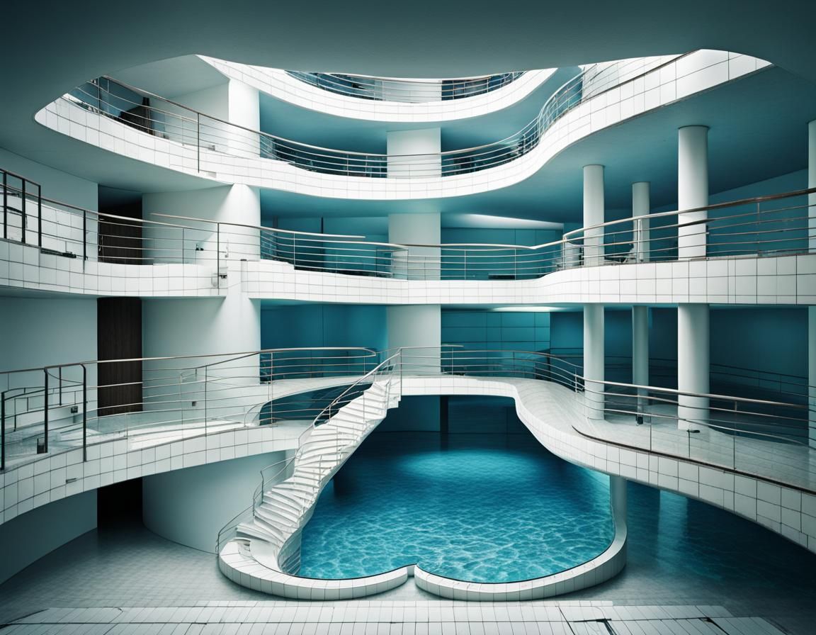 Surreal Liminal Space with Water Pools