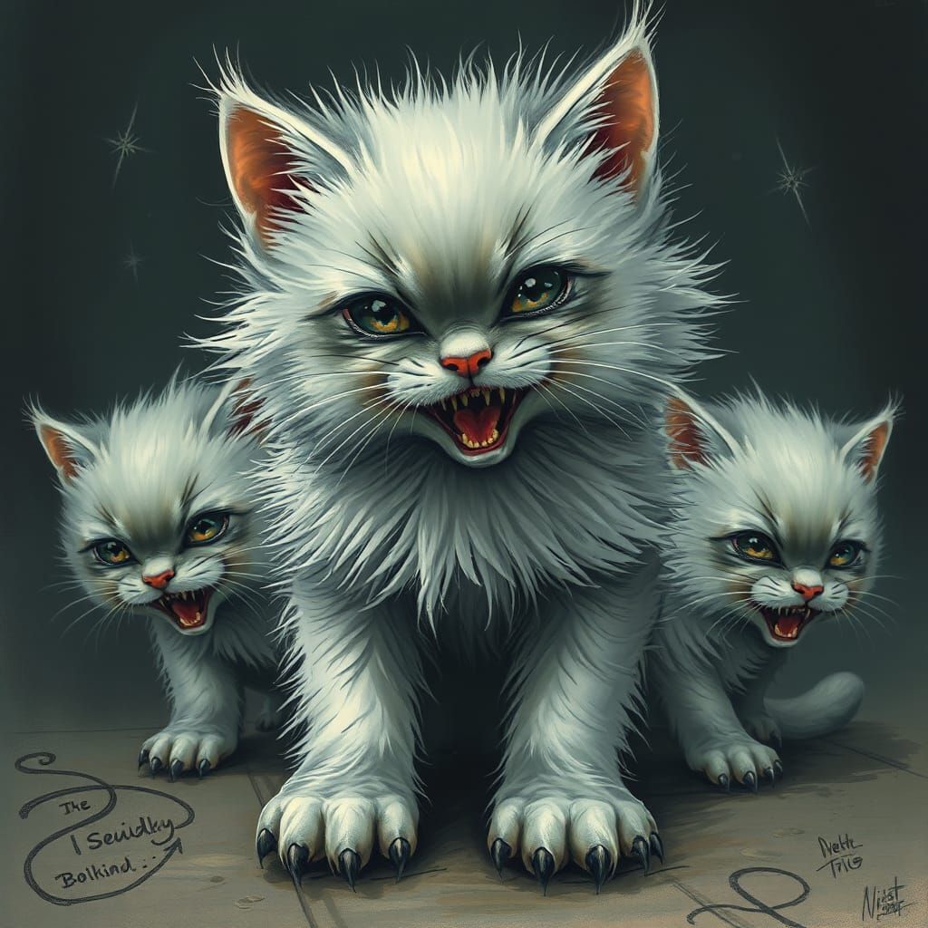 Adorable Terrifying Kittens in Gothic Dreamscape Style