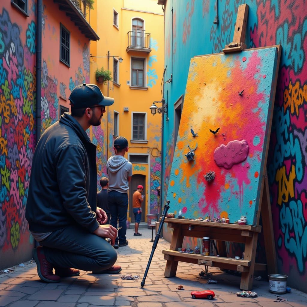 Street Art Painting of Art on Easel