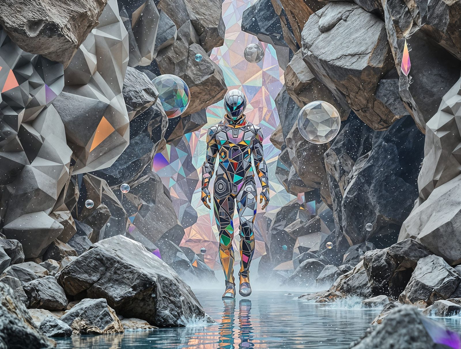 Abstract Holographic Figure in Art Nouveau Style