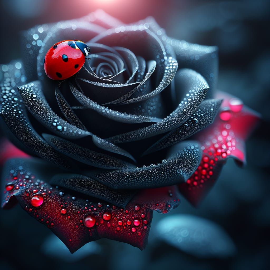 Black Rose with Ladybug in Sharp Focus