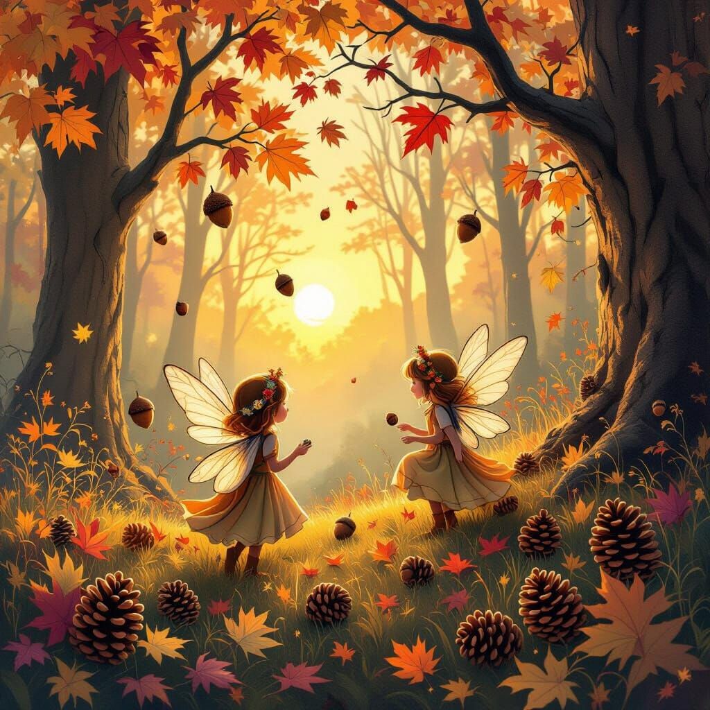 Magical Forest Fairies at Golden Hour Sunset