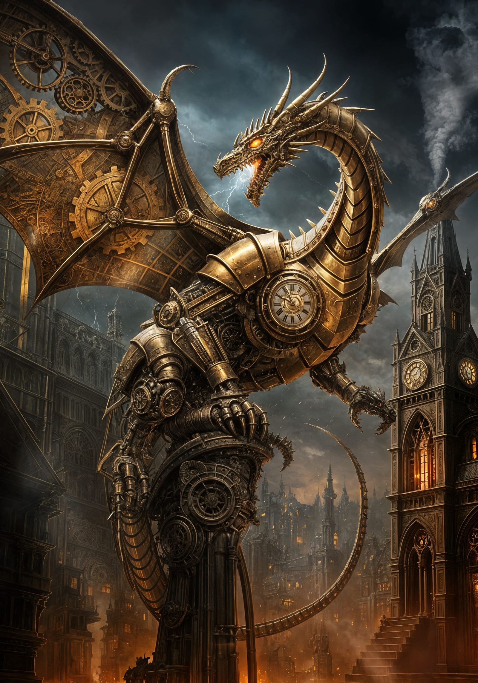 Steampunk Cybernetic Dragon Guardian of Clocktower City