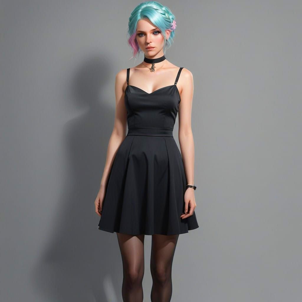 Pastel Hair Goddess in Elegant Black Choker