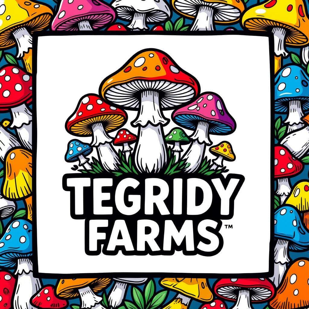Vibrant Mushroom Art with Tegridy Farms Marker Style