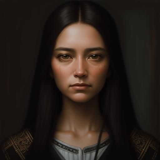 Dramatic Oil Painting of a Woman with Interesting Face