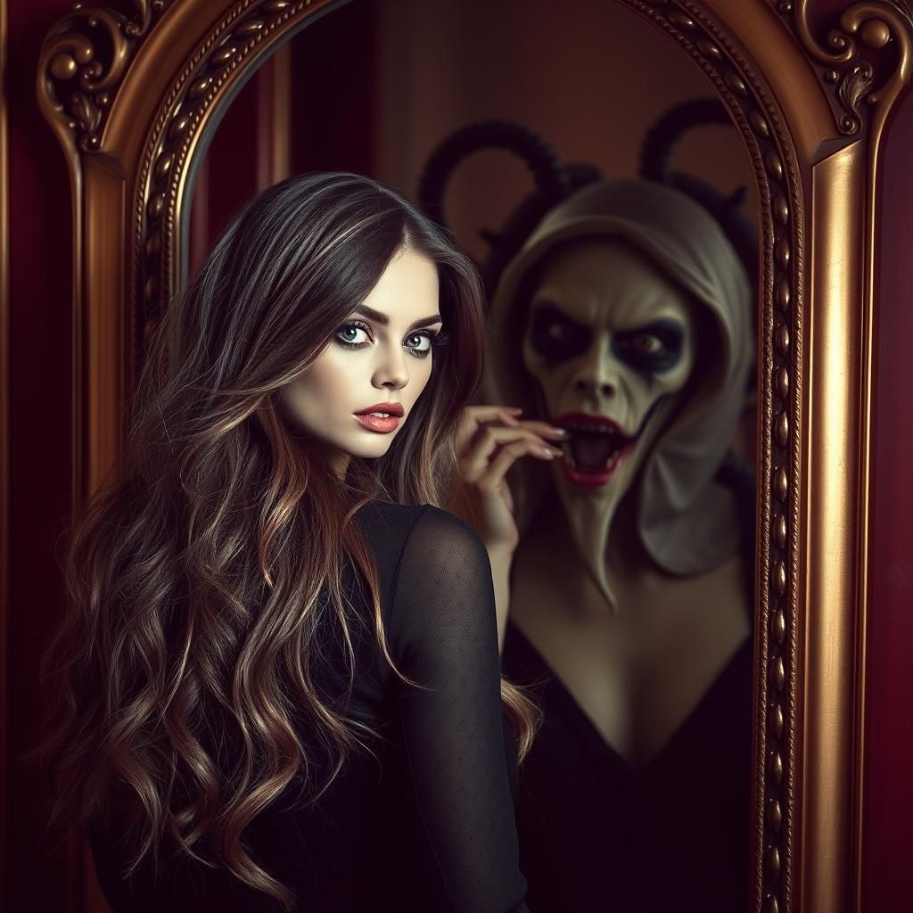 Model's Grotesque Reflection in Gothic Style