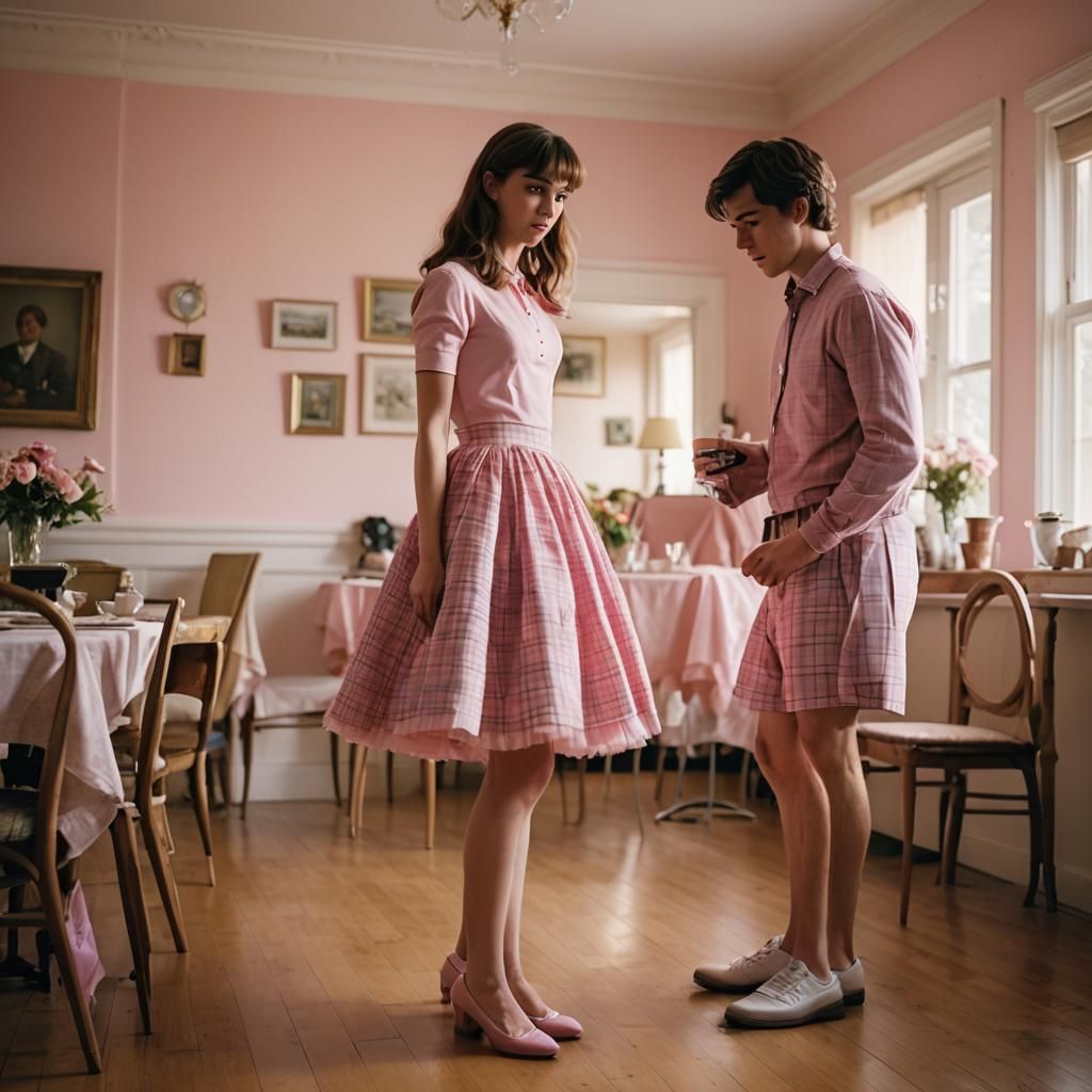 Girl Inspects Boy's Petticoat in Fashion Photography Style