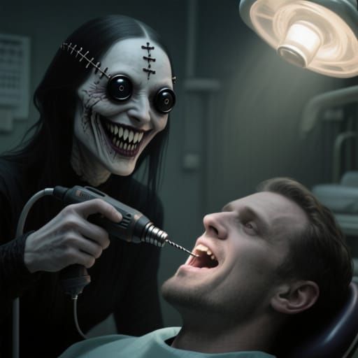 Creepy Dentist with Button Eyes, a Gothic Horror Portrait